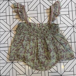 Free People Green Floral Ruffle Top